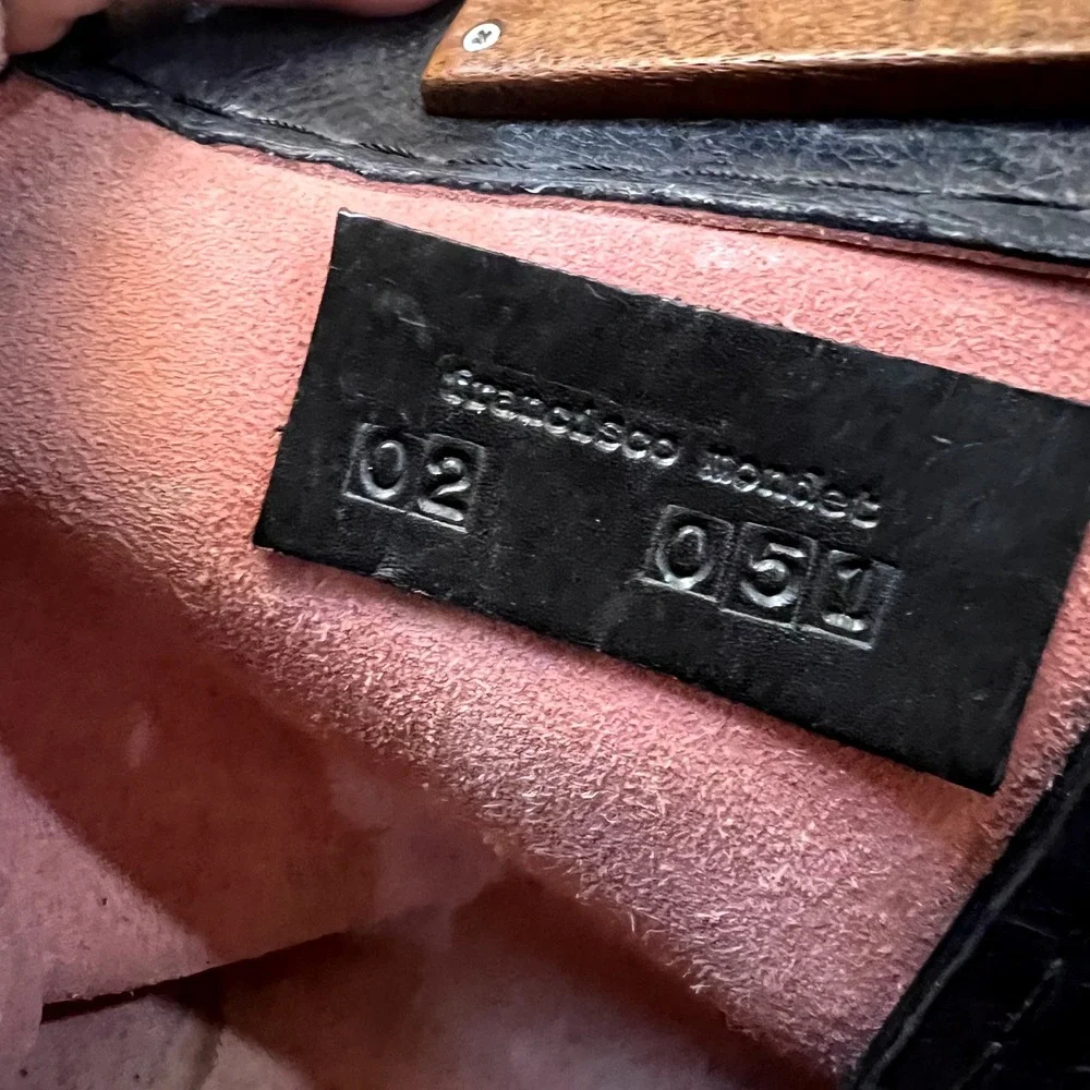 Francisco Mondet Leather and Wood Tote Bag Purse Large Designer Handmade Fashion